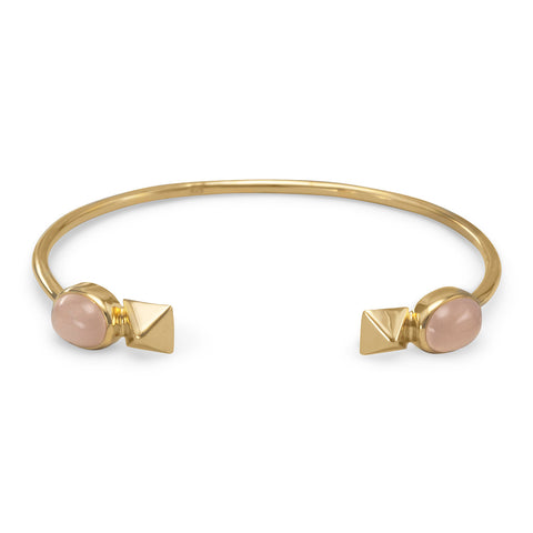 14 Karat Gold Plated Cuff Bracelet with Peach Moonstone Ends