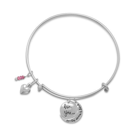 Expandable "love you...to the moon" Multicharm Bangle Bracelet