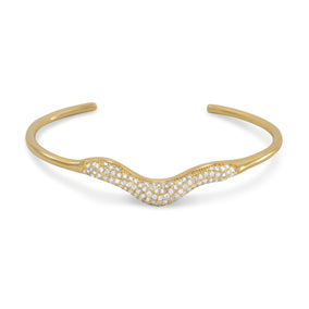 18 Karat Gold Plated Signity CZ Wave Design Cuff