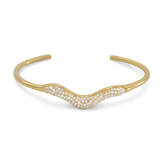 18 Karat Gold Plated Signity CZ Wave Design Cuff