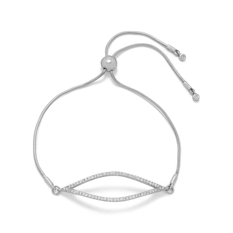 Rhodium Plated Open Marquise CZ Bolo Bracelet