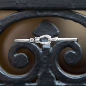 Rhodium Plated CZ Horseshoe Hook Bangle