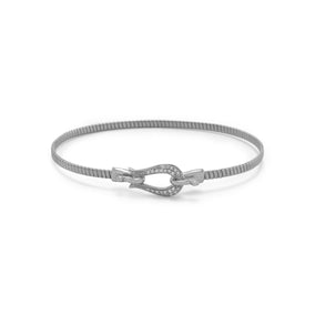 Rhodium Plated CZ Horseshoe Hook Bangle