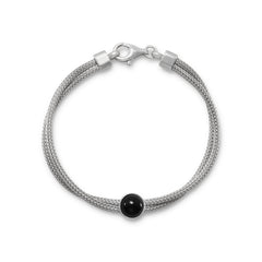 Rhodium Plated Double Mesh Strand and Black Onyx Bracelet
