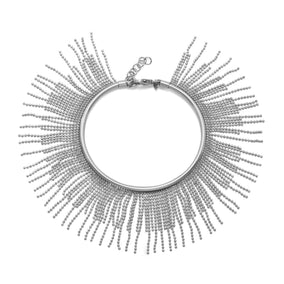 Rhodium Plated Flex Cuff with Dangling Beaded Strands