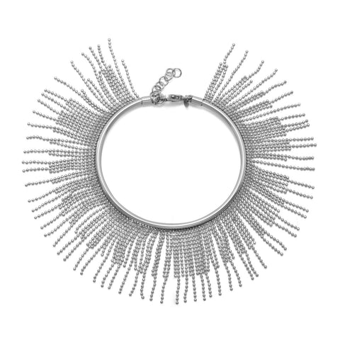 Rhodium Plated Flex Cuff with Dangling Beaded Strands