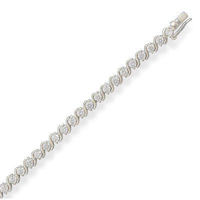 7" 3mm CZ with Silver Twist Tennis Bracelet