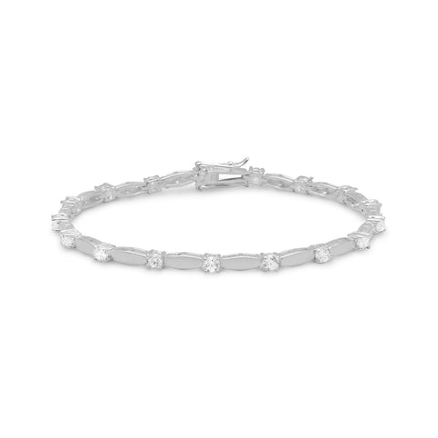 7.5" 3mm CZ with Silver  Bars Bracelet