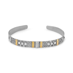 14 Karat Gold Plated and Sterling Silver Bali Cuff Bracelet