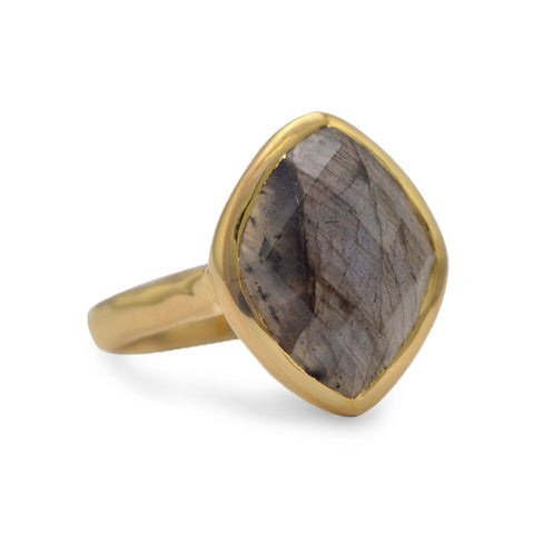 14 Karat Gold Plated Marquise Labradorite Ring