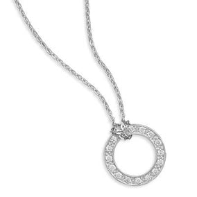 16" Rhodium Plated Necklace with Pave CZ Open Circle