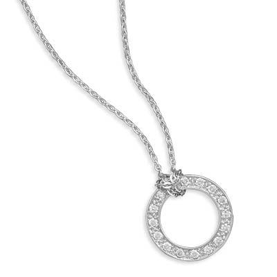 16" Rhodium Plated Necklace with Pave CZ Open Circle