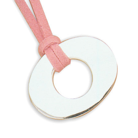 16"+2" Extension Polished Oval Ring with Pink Suede