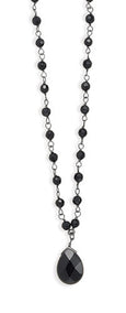 16"+2" Extension Faceted Black Onyx Drop Necklace on Oxidized Chain