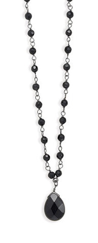 16"+2" Extension Faceted Black Onyx Drop Necklace on Oxidized Chain