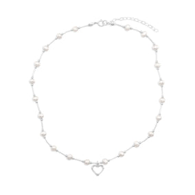 14" +2" Extension Cultured Freshwater Pearl Necklace with Open Heart Drop