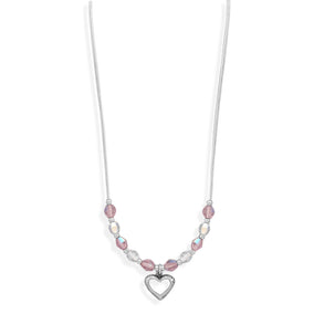 13" + 2" Extension Crystal and Liquid Silver Necklace with Open Heart Drop