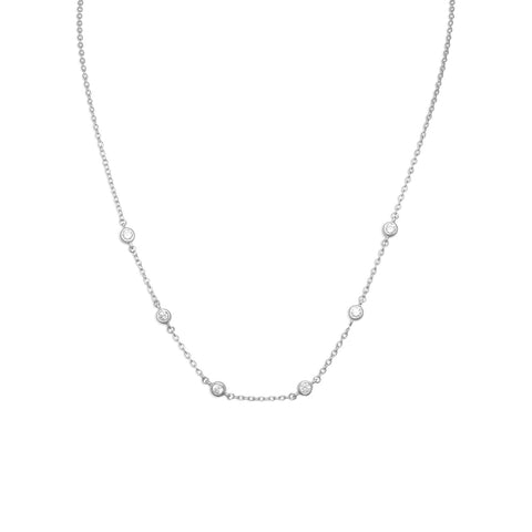 16"+2" Extension Rhodium Plated 6 Bezel Set CZ Necklace