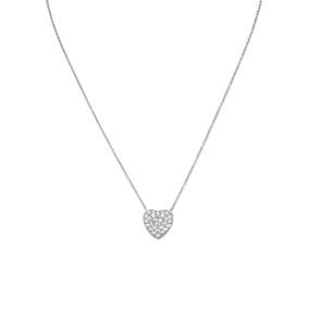 16" + 2" Rhodium Plated Pave CZ Heart Necklace
