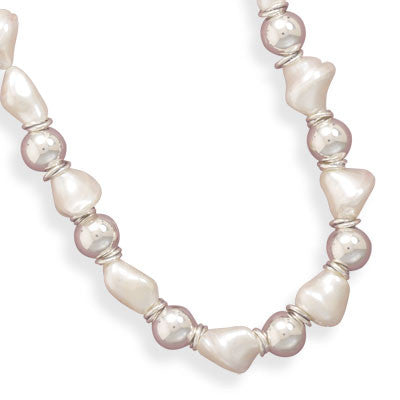 16" White Shell and Silver Bead Necklace