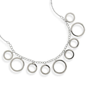 16" Rhodium Plated Multi Circle Drop Necklace