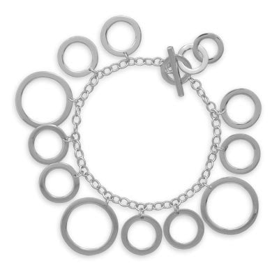 7" Rhodium Plated Multi Circle Toggle Bracelet