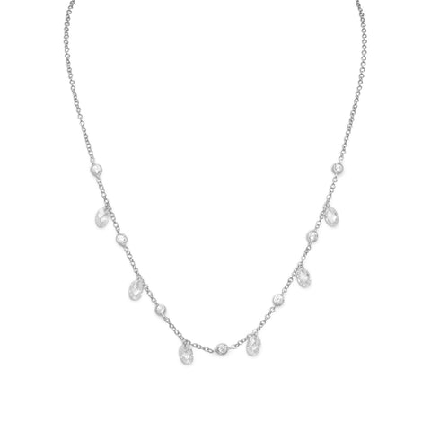 16"+1" Extension Rhodium Plated Bezel & Oval Faceted CZ Necklace