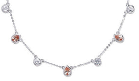 16" + 2" Extension Rhodium Plated Necklace with Pear Champagne CZs and Clear Round CZs