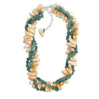 16"+2" Extension Necklace with Double Strand Apatite and Single Strand Cultured Freshwater Pearl