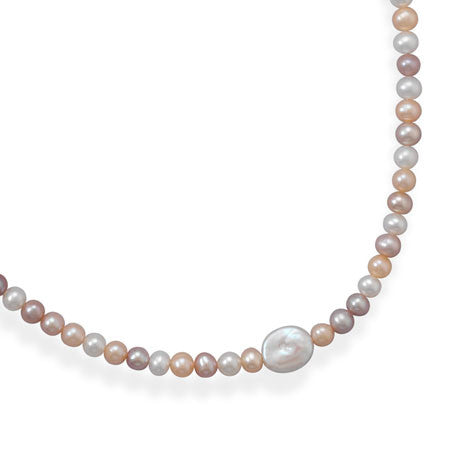 16" +2" Extension Multicolor Round/Oval Coin Cultured Freshwater Pearl Necklace