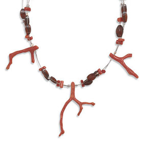 17" Three Strand Necklace with Baltic Amber and Red Coral