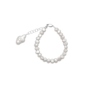 5"+1" Extension Cultured Freshwater Pearl Bracelet with Pearl Cross