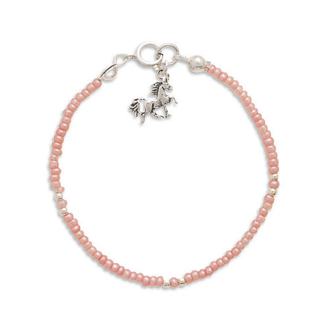 5" Pink Seed Bracelet with Unicorn Charm