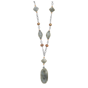 28" Labradorite Necklace with Cultured Freshwater Pearl and Crystal