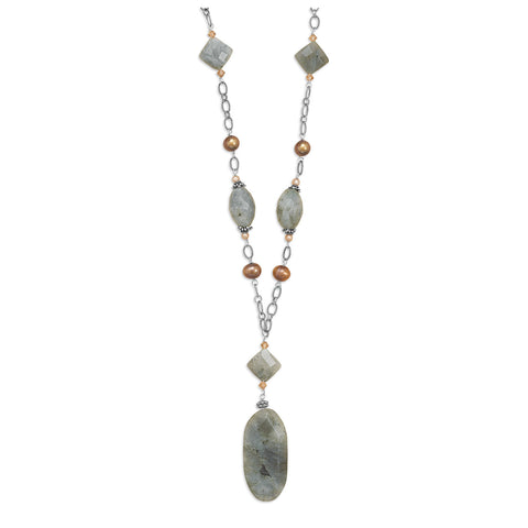 28" Labradorite Necklace with Cultured Freshwater Pearl and Crystal