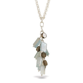 16" Necklace with Ancient Roman Glass and Smoky Quartz Cluster Drop