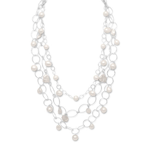 17"+2" Extension Triple Strand Necklace with Cultured Freshwater Pearls