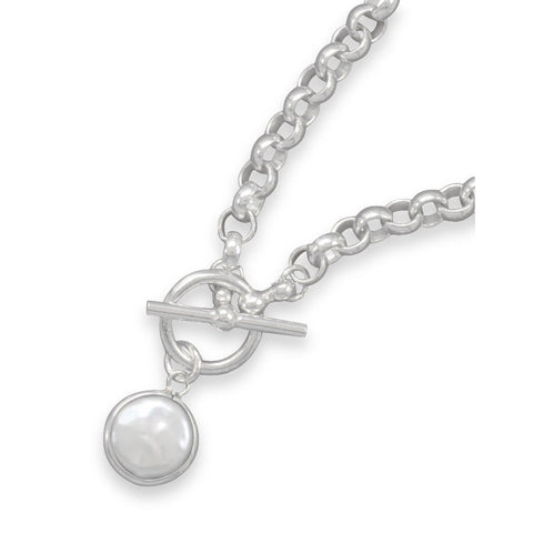 16" Toggle Necklace with Cultured Freshwater Coin Pearl