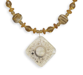 16"+2" Multibead Necklace Featuring Shell Pendant