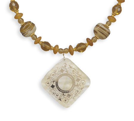 16"+2" Multibead Necklace Featuring Shell Pendant