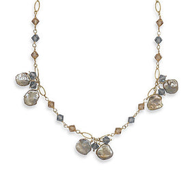 16"+2" Extension 14/20 Gold Filled Necklace with Keishi Pearl and Swarovski Crystals