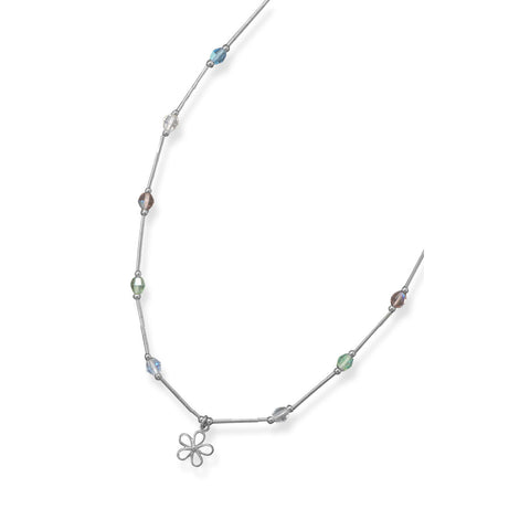 13"+2" Extension Necklace with Multicolor Crystals and Flower Charm