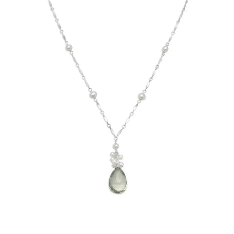 16"+2" Extension Green Amethyst and Cultured Freshwater Pearl Necklace