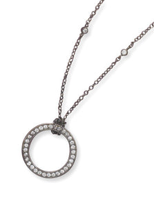 18"+2" Extension Black Rhodium Plated CZ Circle Necklace