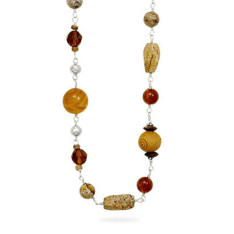 34" Wood and Multistone Necklace