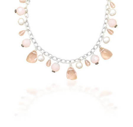 16.5" Pink Glass and Cultured Freshwater Pearl Charm Necklace