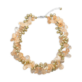 16" + 2" Twist Necklace with Citrine and Green Cultured Freshwater Pearls