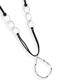 16" Leather Necklace with Hammered Links and Smoky Quartz