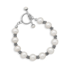 7" White Cultured Freshwater Pearl Toggle Bracelet
