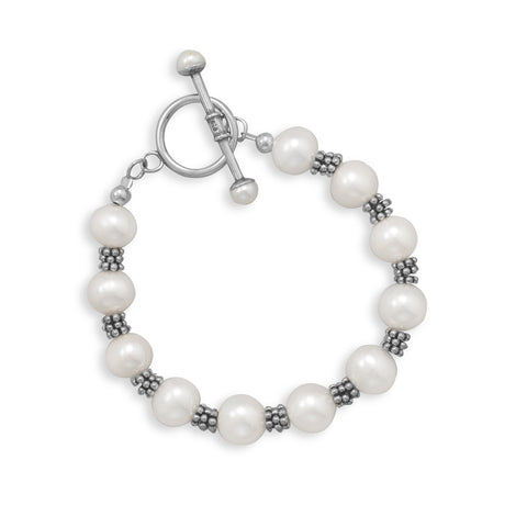 7" White Cultured Freshwater Pearl Toggle Bracelet